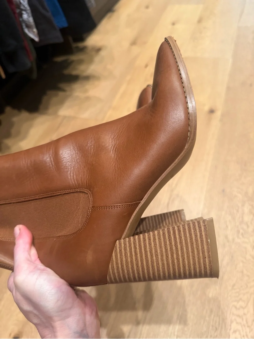 Nine West Brown Leather Block Heel Booties